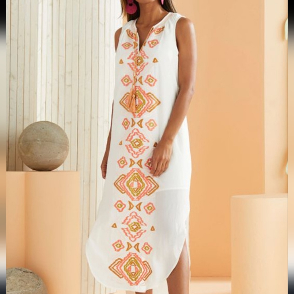 Marie Oliver Ellis Women's Medium Embroidered Dress Summer Ikat
